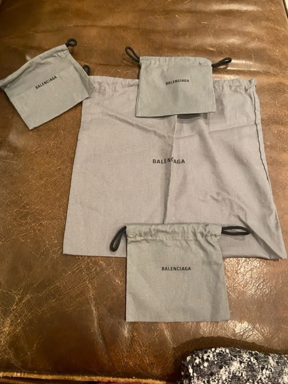 Balenciaga Light Gray Drawstring Pouch Trio excellent for jewelry accessories